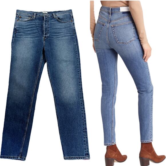 RE/DONE 90s Jeans Ultra High Rise Skinny Button Fly Denim Pants 32R Western Blue - Picture 16 of 16